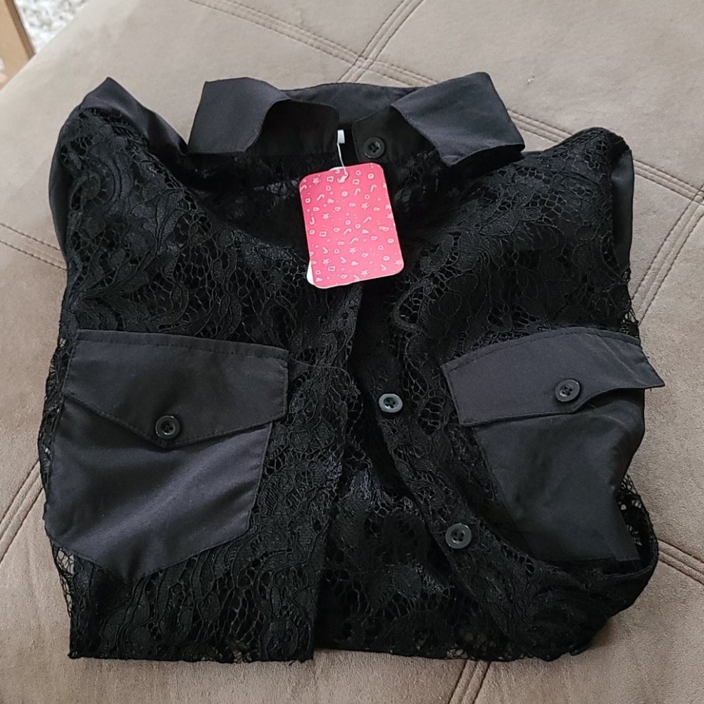 PatPat Long-sleeve Button Down Lace Shirt